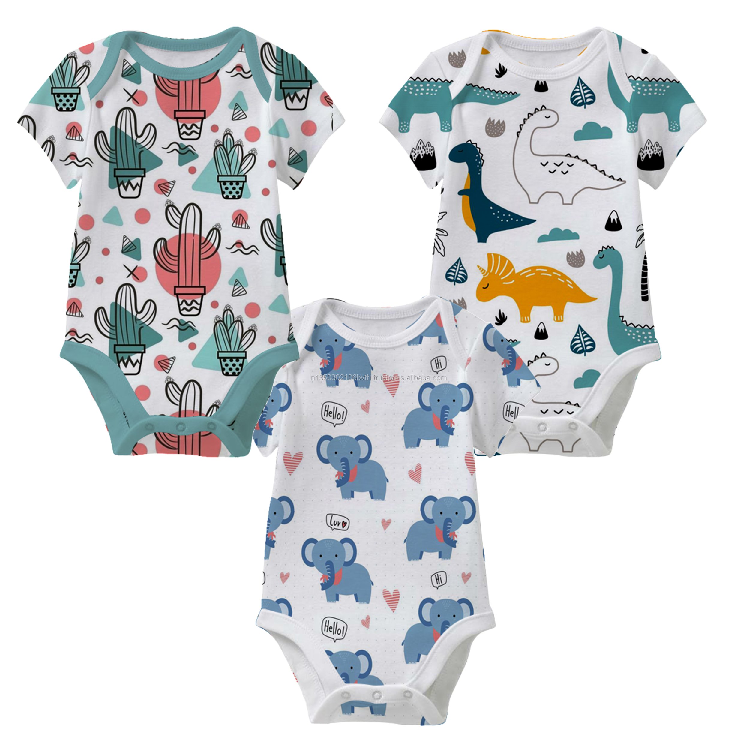 Premium Quality Lowest Price Unisex Baby Romper 100% Cotton Knitted Fabric Custom Print Pattern Custom Size Export From India