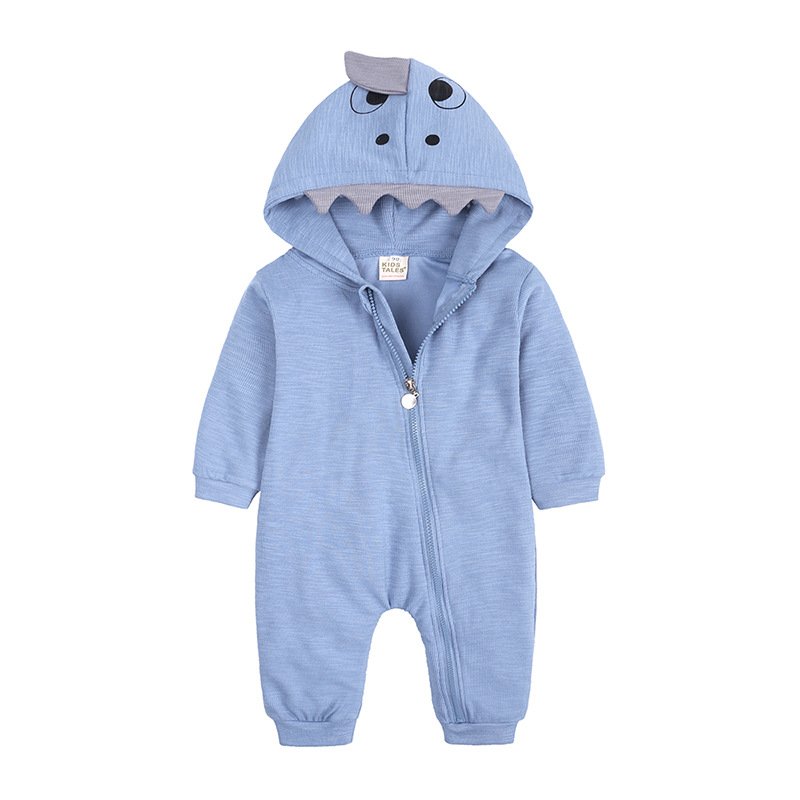 Baby Romper Spring Autumn Solid Infant Boy Girls Hooded Dinosaur Jumpsuit