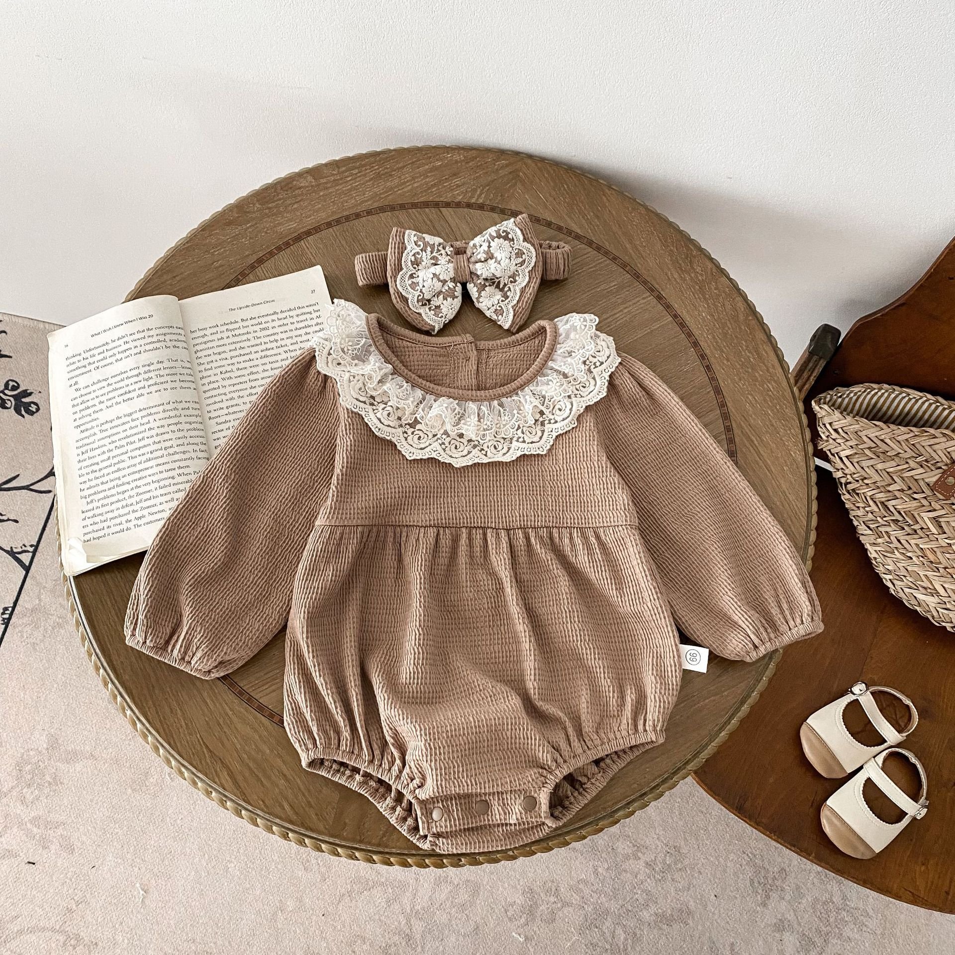 Autumn newborn long sleeve o neck jumpsuit infant girls waffle clothes baby romper