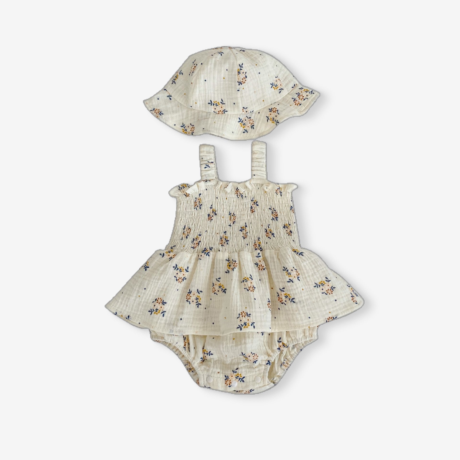 summer newborn cute flower romper dress sleeveless baby romper hat cotton baby clothes
