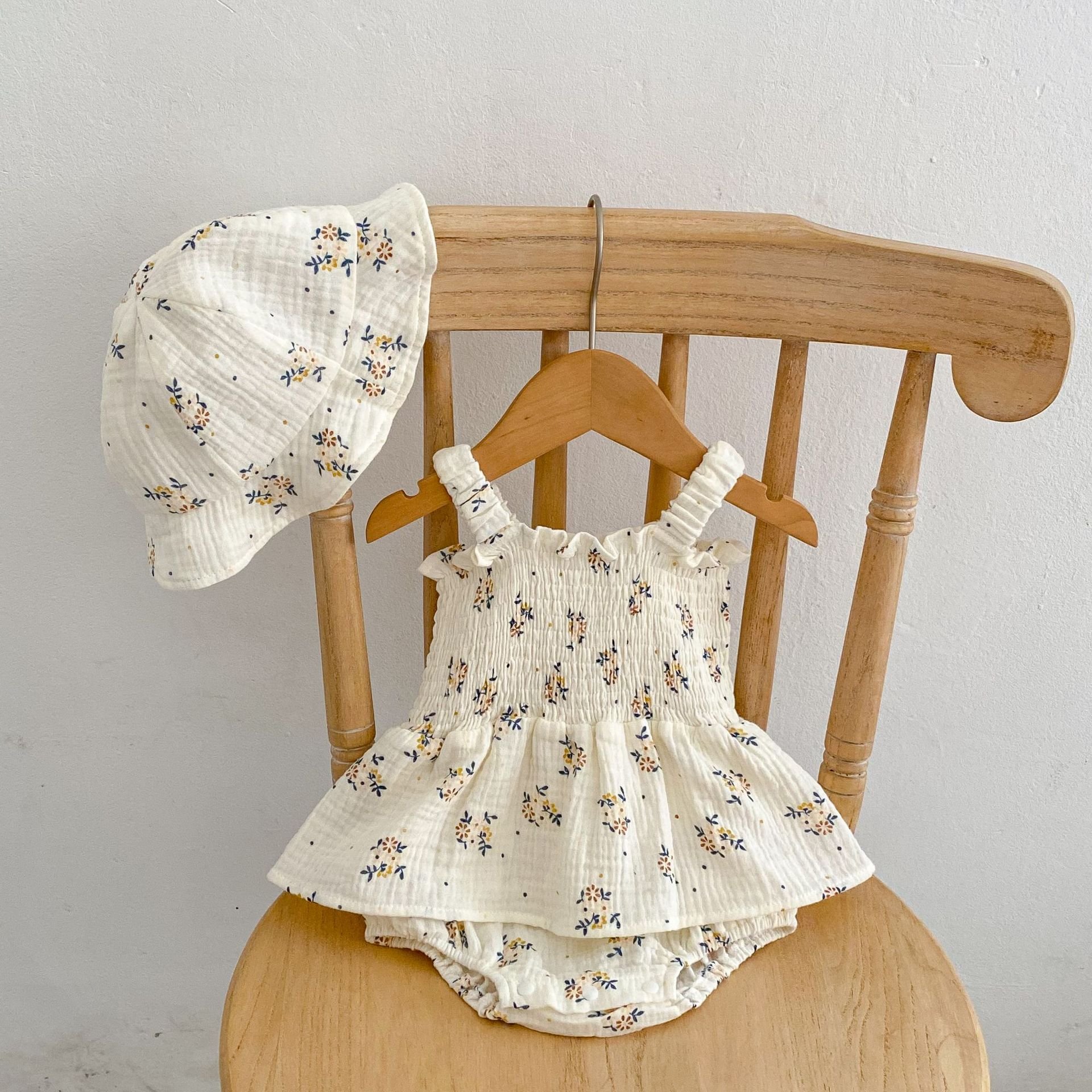 summer newborn cute flower romper dress sleeveless baby romper hat cotton baby clothes