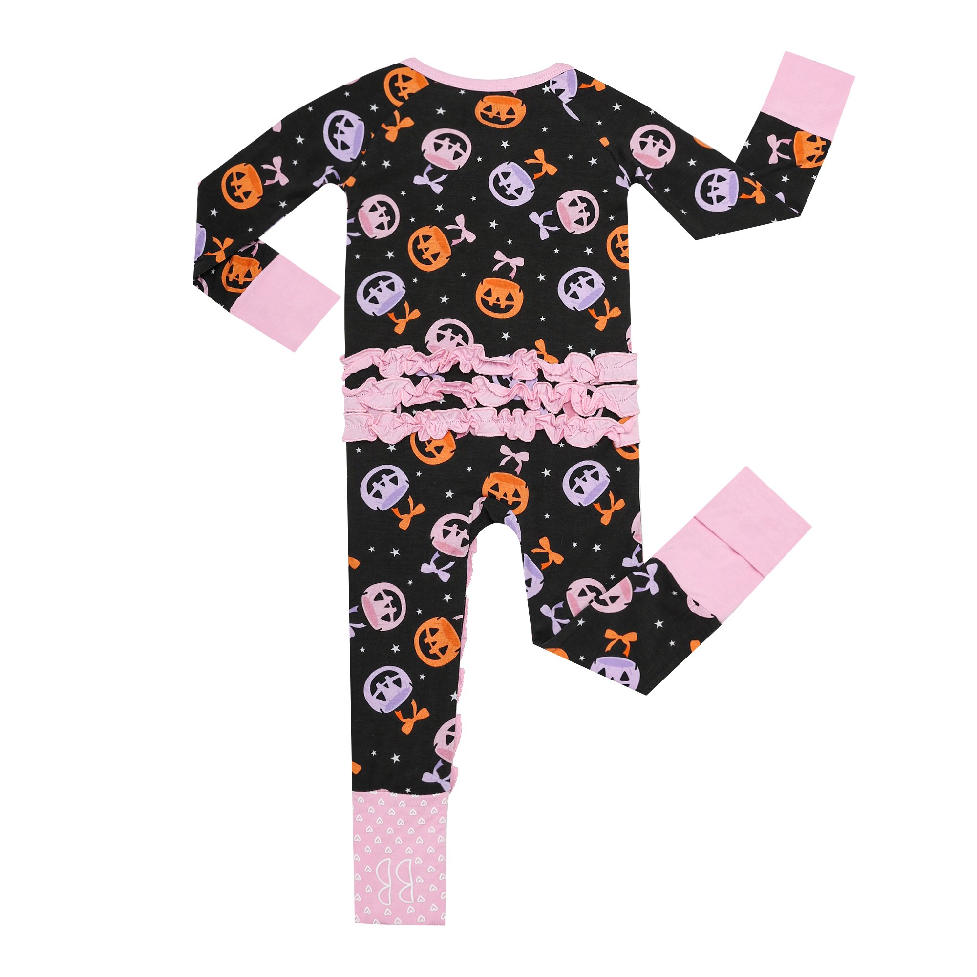 Ruffled Baby Rompers Customized Pattern YKK Zipper Bamboo Baby Romper