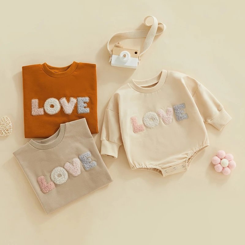 Baby Boy Girl Winter Clothes 0 to 12 months Letter Embroidery Long Sleeve Rompers Sweatshirt Jumpsuits Overalls Baby Rompers