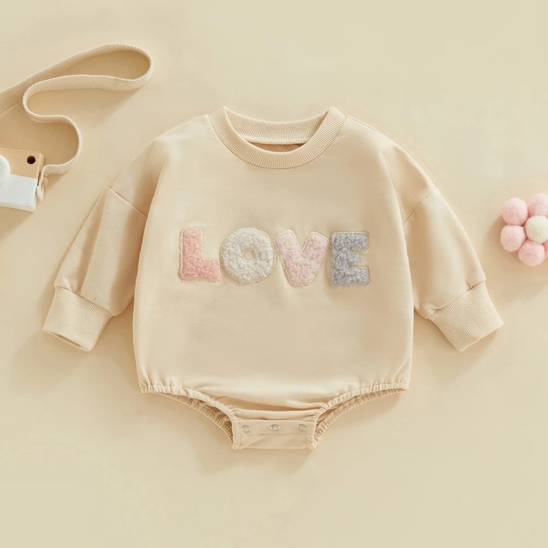 Baby Boy Girl Winter Clothes 0 to 12 months Letter Embroidery Long Sleeve Rompers Sweatshirt Jumpsuits Overalls Baby Rompers