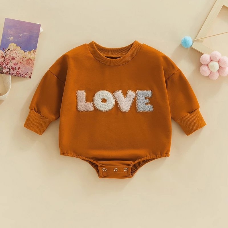 Baby Boy Girl Winter Clothes 0 to 12 months Letter Embroidery Long Sleeve Rompers Sweatshirt Jumpsuits Overalls Baby Rompers