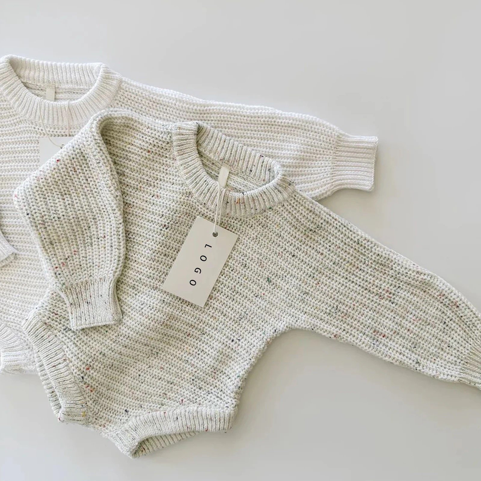 2024 DYB Custom Boutique Casual Unisex Baby Toddler Sweater Long Sleeves Striped Knitted Chunky Knit Onesie Romper