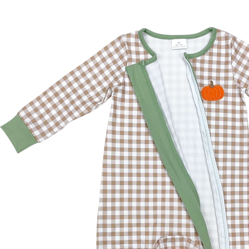 Infant baby boy embroidery pumpkin long sleeve zip romper wholesale kids boutique clothes factory price baby romper