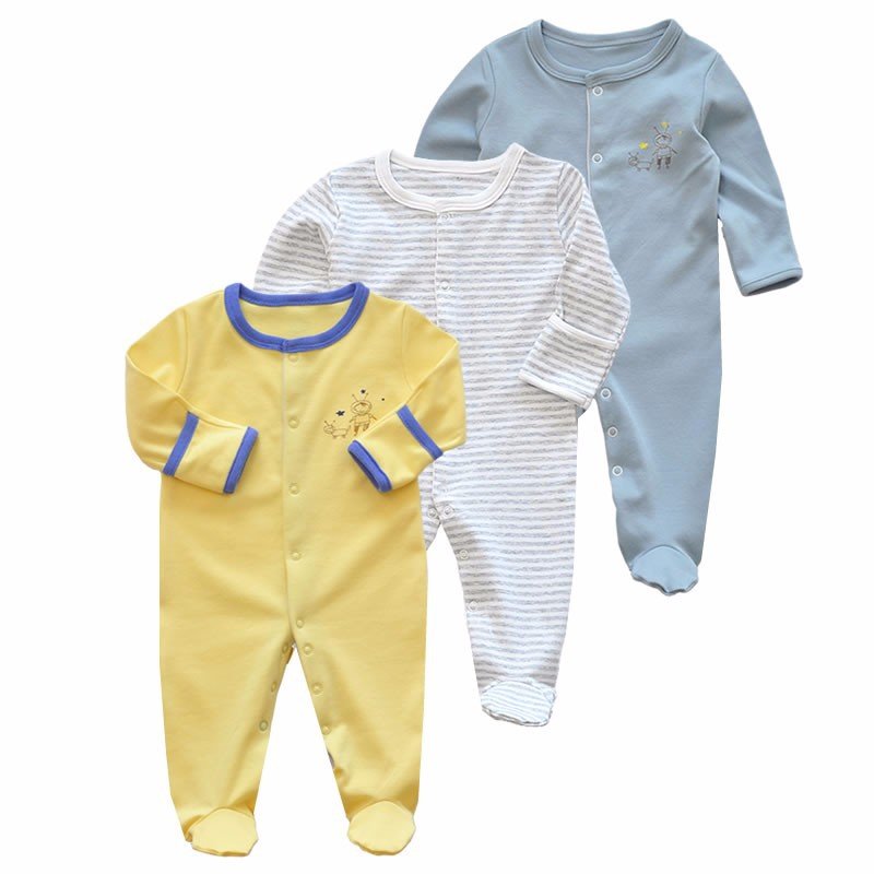 pack of 3 baby pajamas with mitten longsleeve baby rompers printed infant sleepsuits