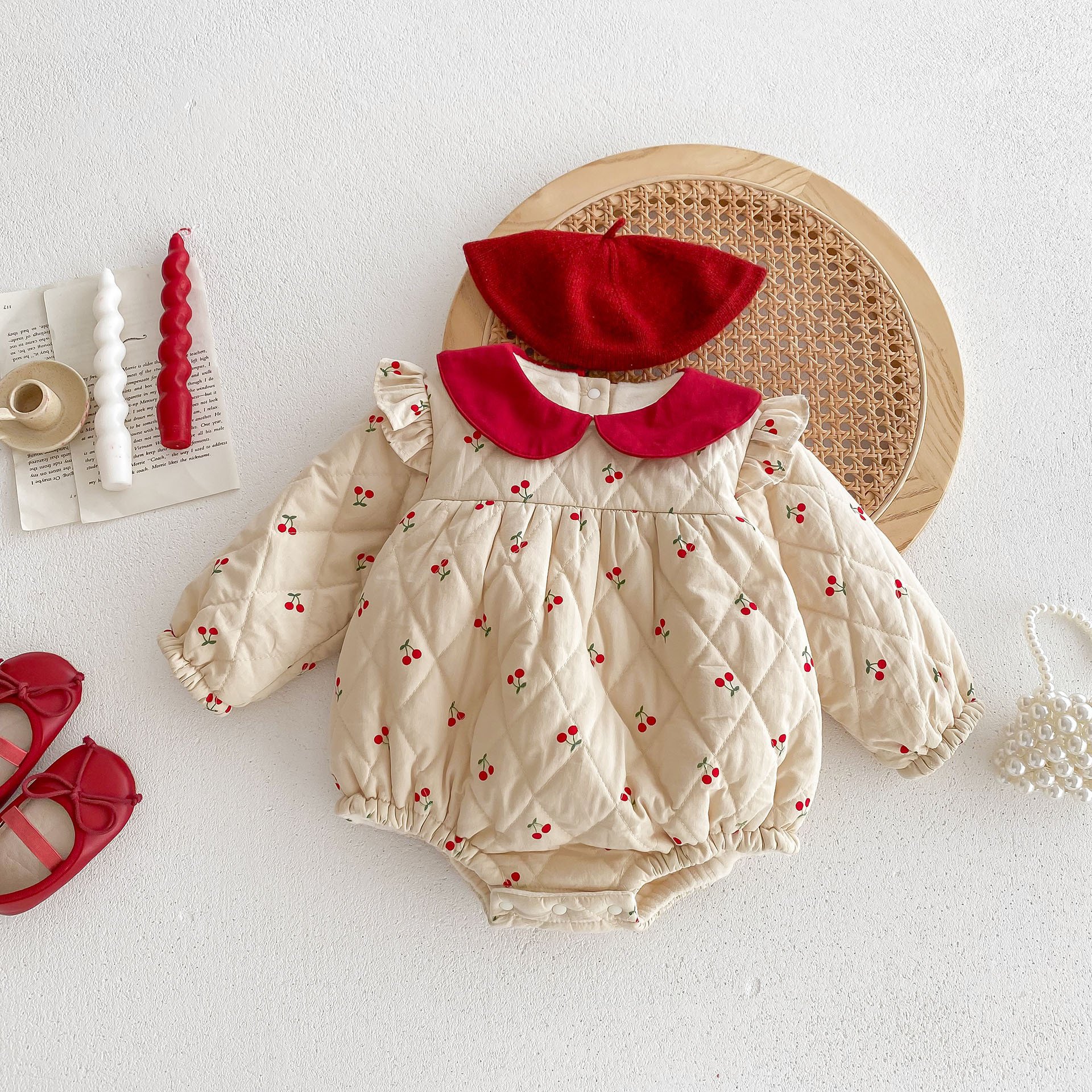 Wholesale 2024 Winter Baby Clothing Sweet Style Printed Long Sleeve Cotton Baby Rompers