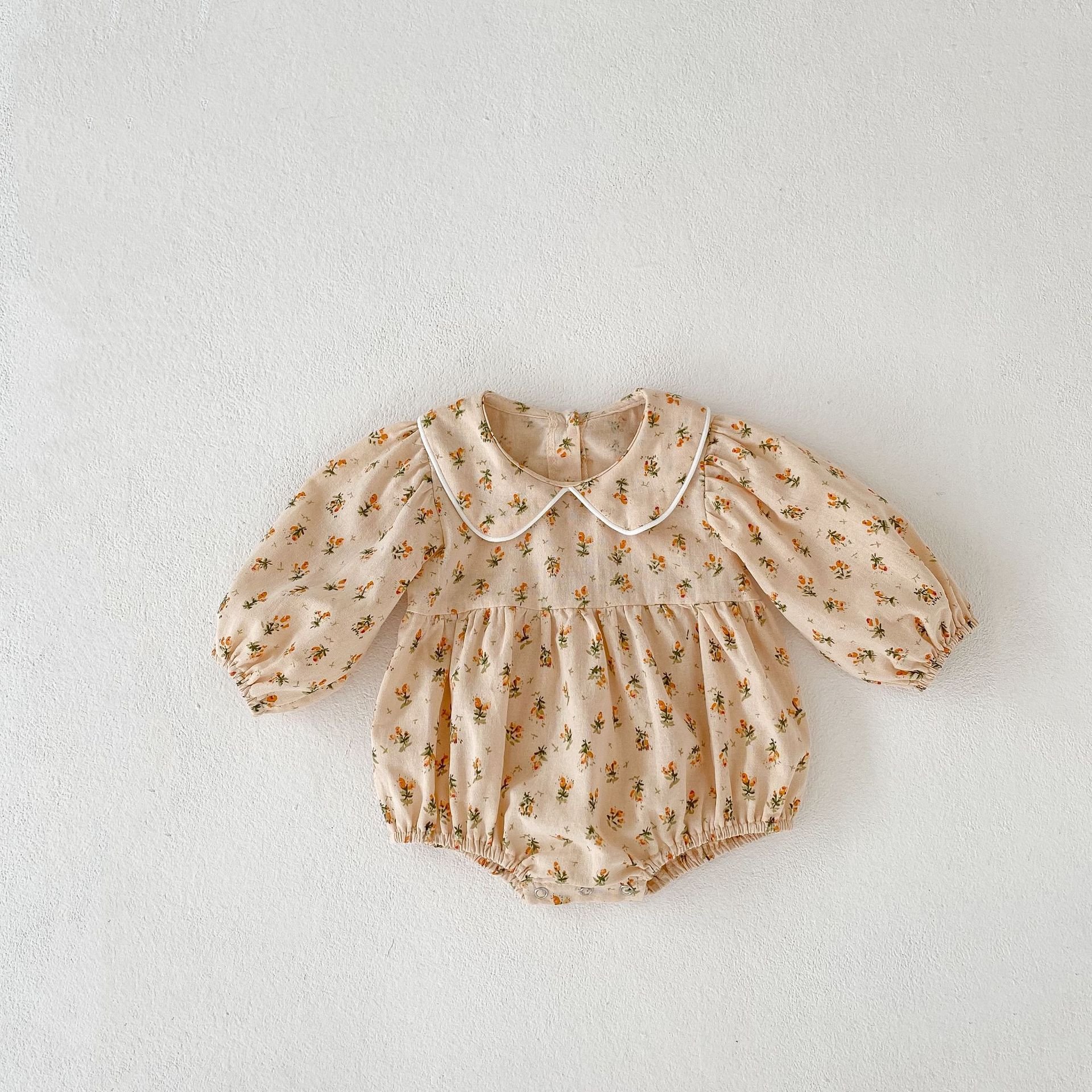 2024 autumn clothes infants and young children baby girls doll collar floral long-sleeved triangle baby romper