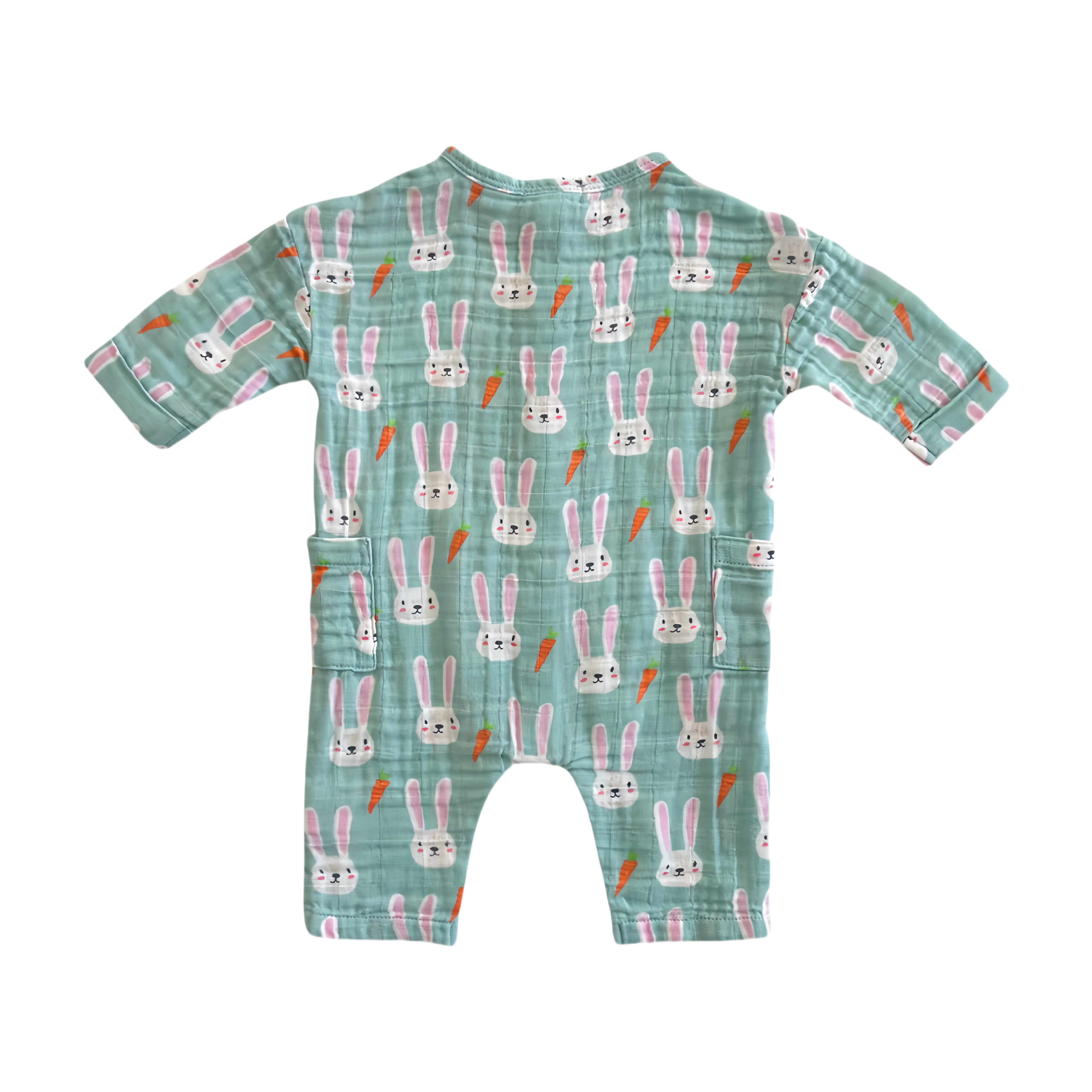 Custom Easter Organic Cotton Bubble Baby Pajamas Girl Boy Onesie Long Sleeve Rabbit Bunny Print Toddler Jumpsuit Baby Rompers