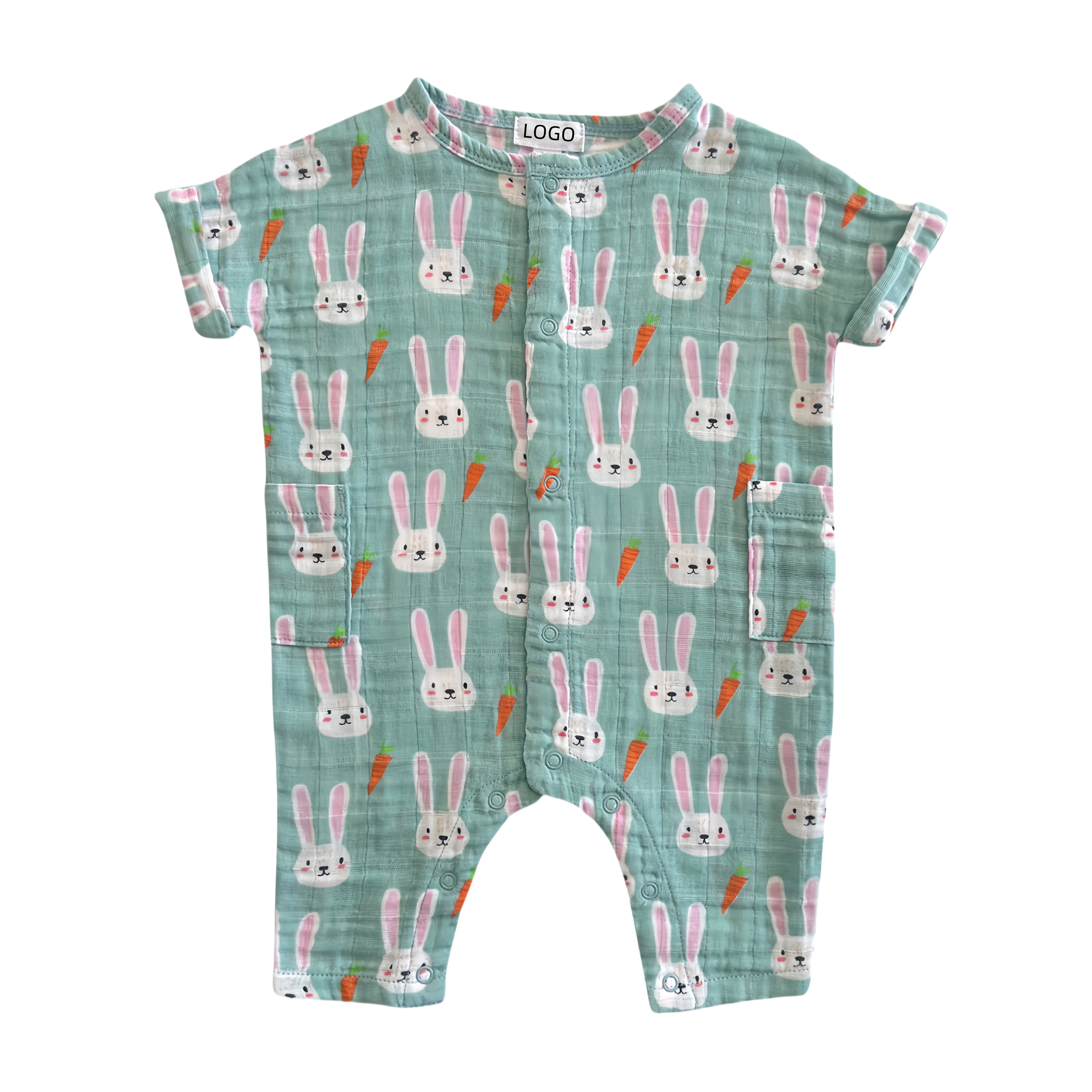 Custom Easter Organic Cotton Bubble Baby Pajamas Girl Boy Onesie Long Sleeve Rabbit Bunny Print Toddler Jumpsuit Baby Rompers