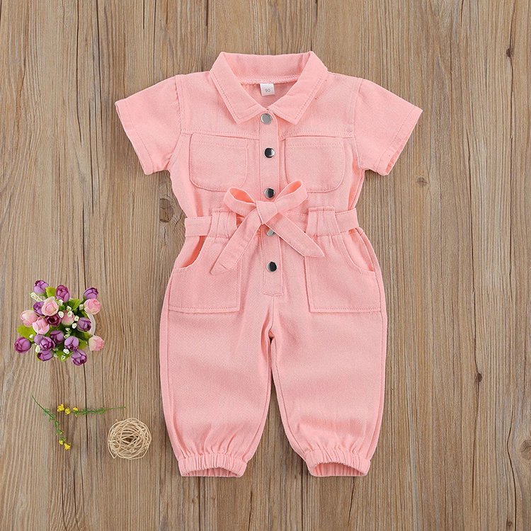 Wholesale Spring Solid Color Baby Girls Jumpsuits Clothing Set Children Girls Overalls Clothes Trendy Kids Rompers