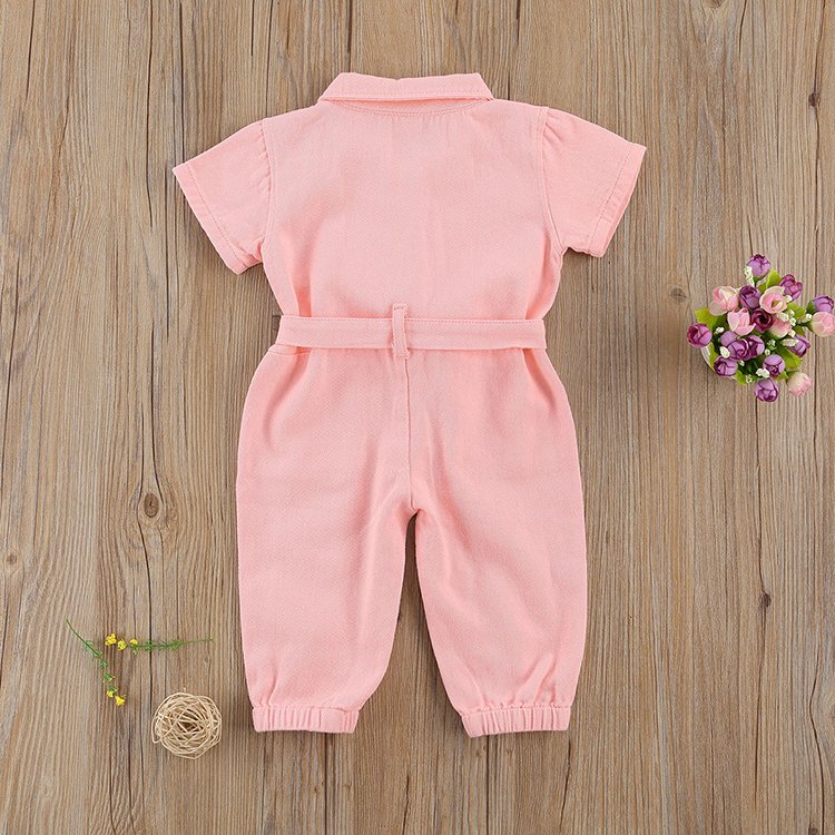 Wholesale Spring Solid Color Baby Girls Jumpsuits Clothing Set Children Girls Overalls Clothes Trendy Kids Rompers