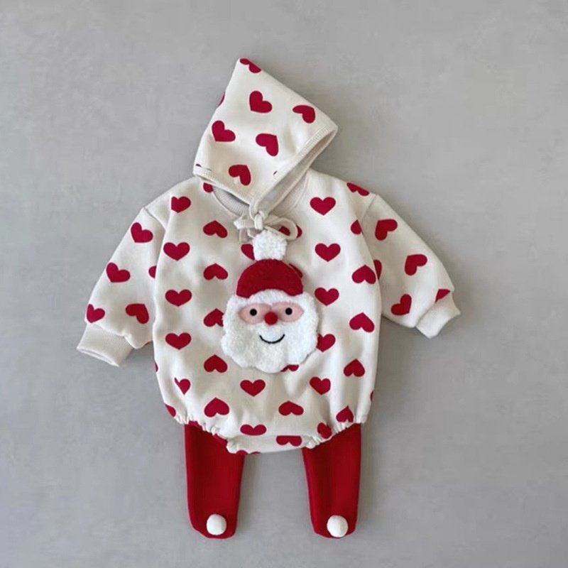 Khaki Baby Onesie Winter ODM New Arrival Unisex L-Style INS with Button Closure Christmas Theme Cartoon Pattern