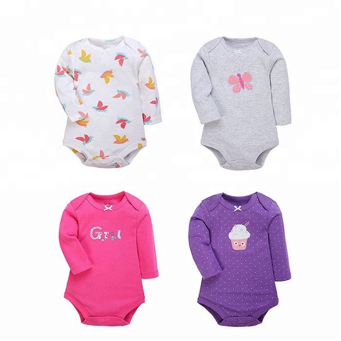 Wholesale Cotton Long Sleeve Baby Clothes Set Baby Romper 6-9 months 4 pcs/pack