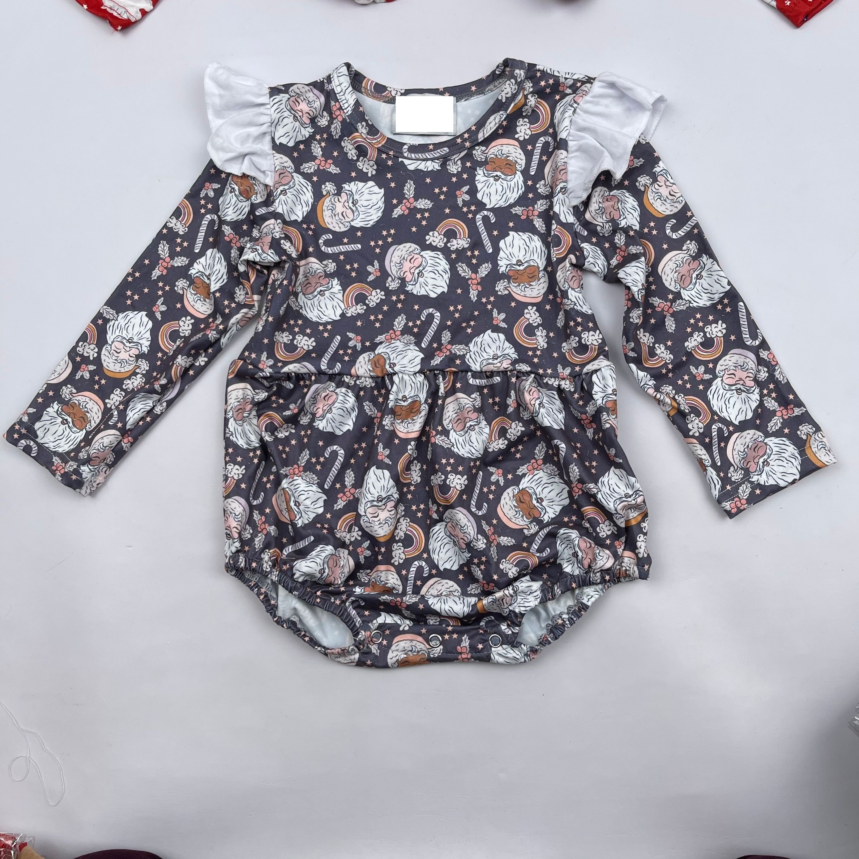 Santa Claus Print Infant Bubble Romper Christmas Knit Baby Romper Clothes For Toddlers Girls