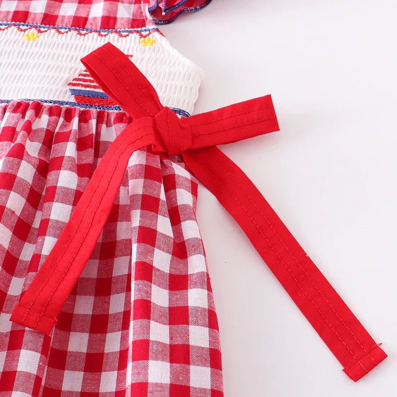 OEM Design Hot Sale Smock design custom print red plaid Baby Dress Girl Summer Dress Baby Romper Clothes Baby Dresses