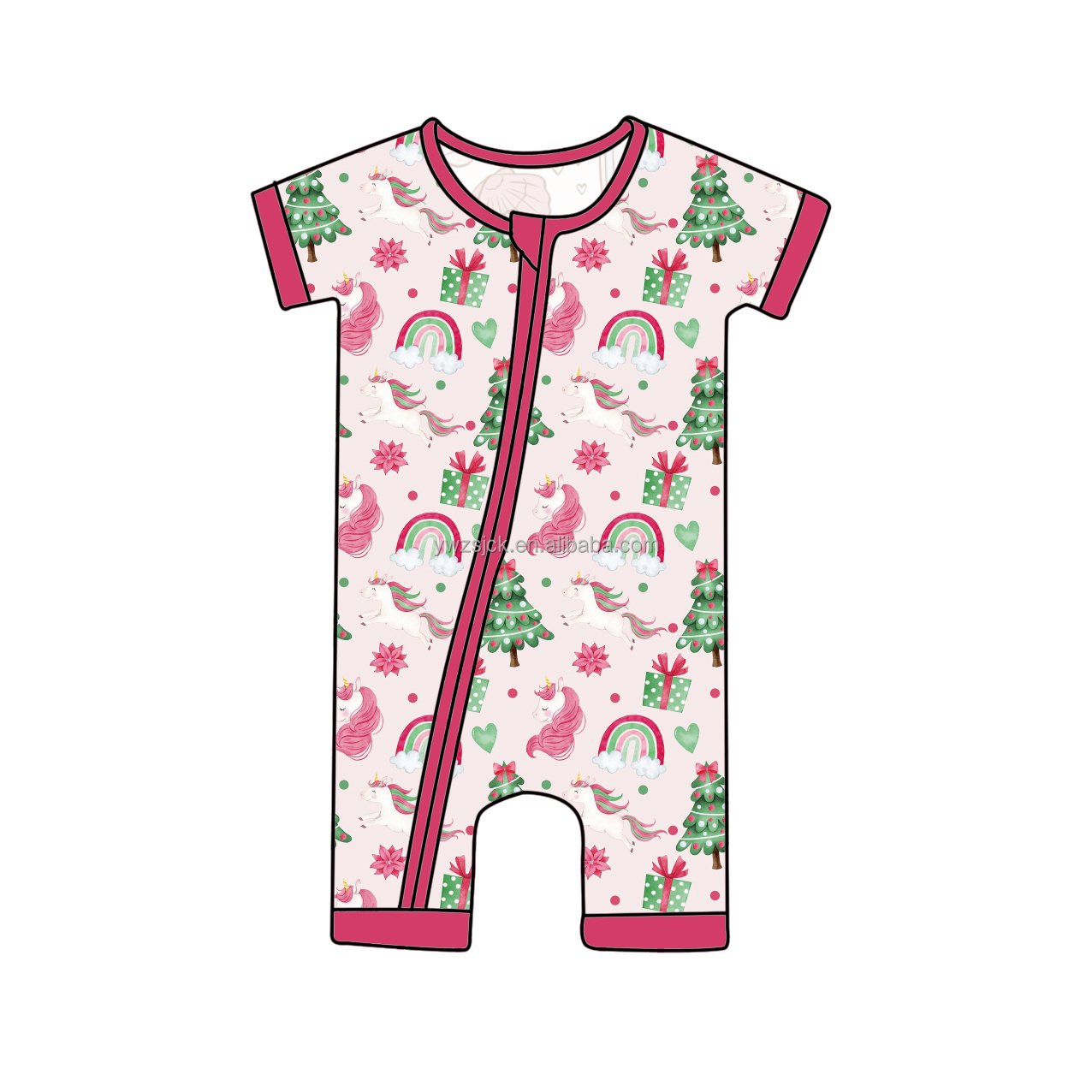 Kids Comfortable Short Sleeve Romper Bamboo Fabric Custom Newborn Baby Pajamas With Double Zippers Romper