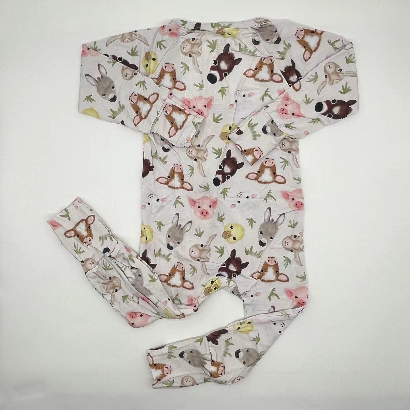 Adorable floral pattern kids clothing 95%bamboo 5%spandex baby pajama custom toddler baby romper with folded cuff