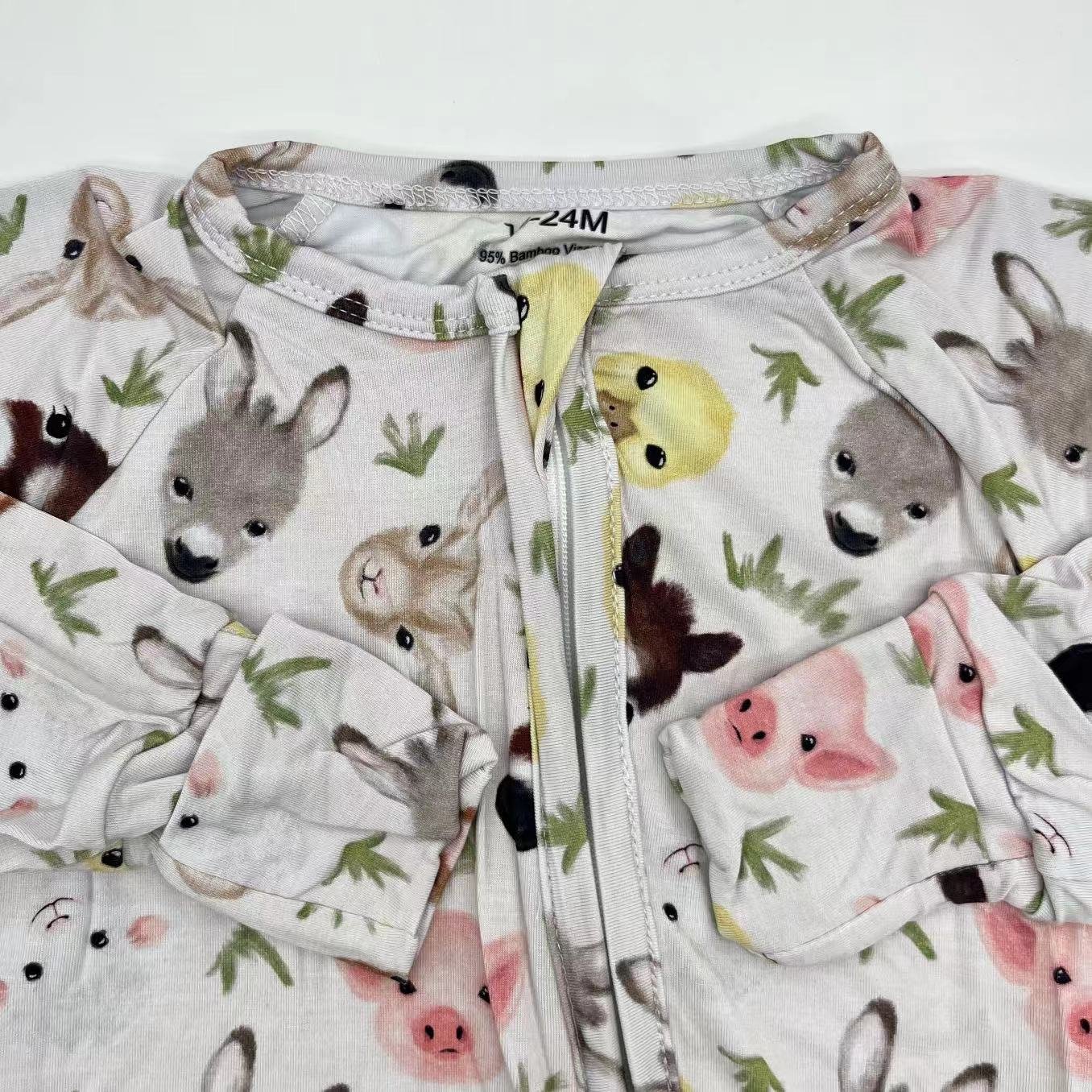 Adorable floral pattern kids clothing 95%bamboo 5%spandex baby pajama custom toddler baby romper with folded cuff