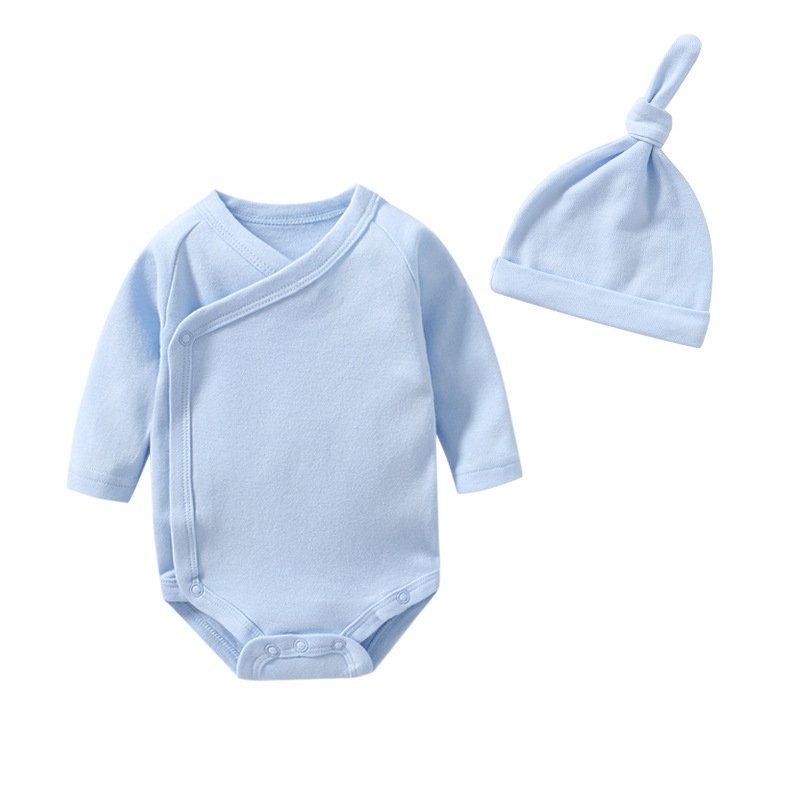 Wholesale triangle newborn jumpsuit hat suit solid color 0-12 M baby boy girl clothing sets cotton long sleeve baby romper set
