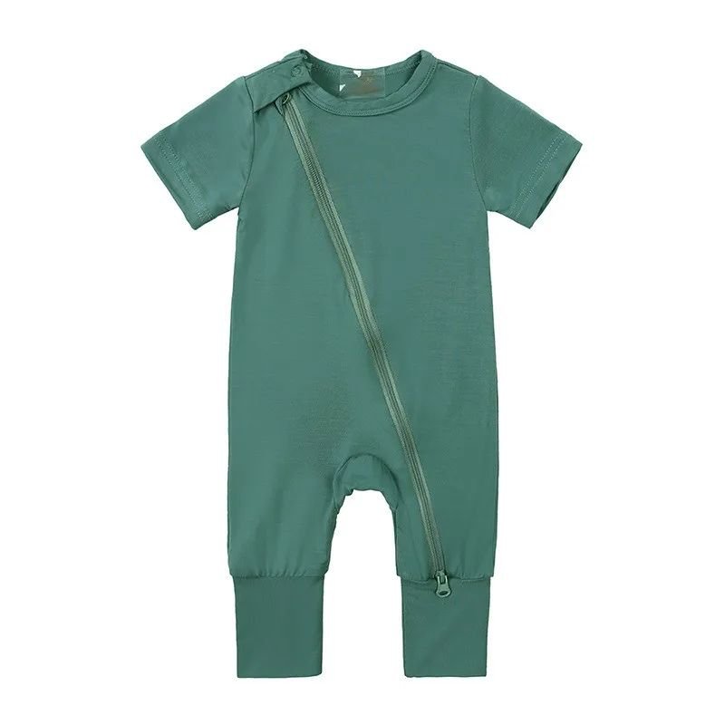 Infant Wholesale Cotton Double Zipper Clothes Jumpsuits Solid Bamboo Knit Short Baby Romper