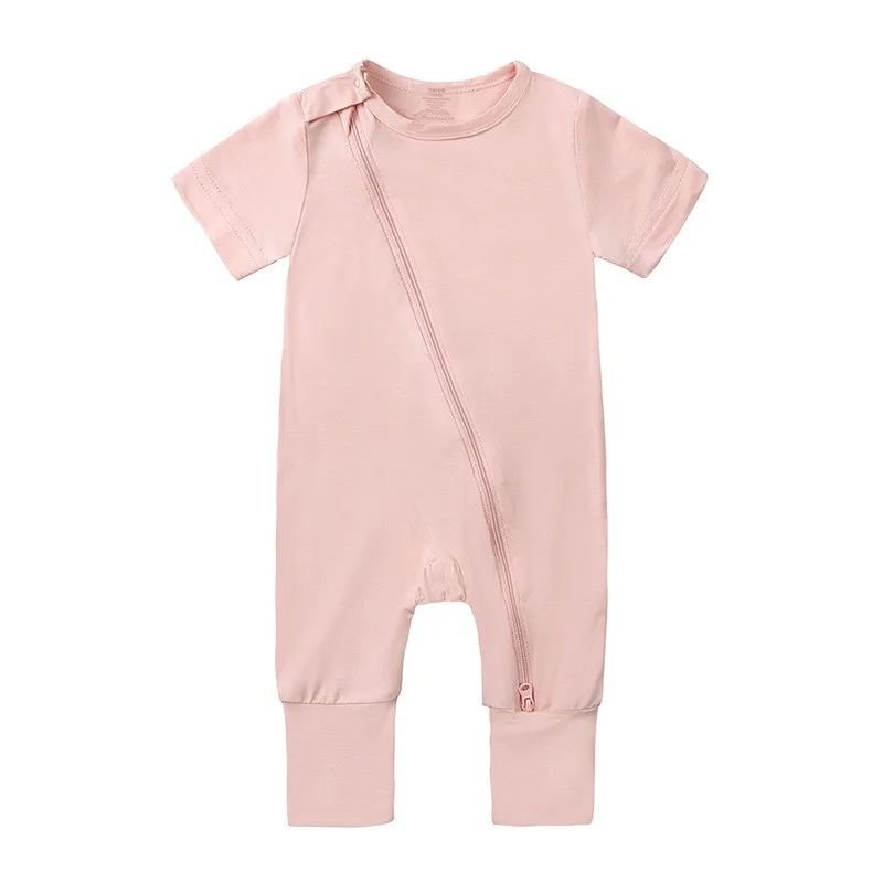 Infant Wholesale Cotton Double Zipper Clothes Jumpsuits Solid Bamboo Knit Short Baby Romper