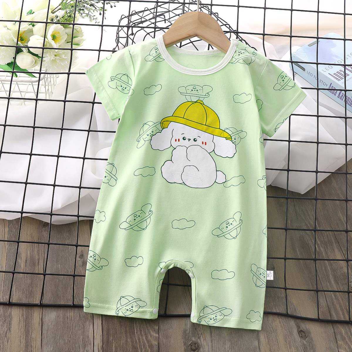 Wholesale Cartoon Pattern 100%Cotton Short Sleeve Super Cute Newborn Baby Romper Casual Knitted 100% Cotton Support Kacve Unisex