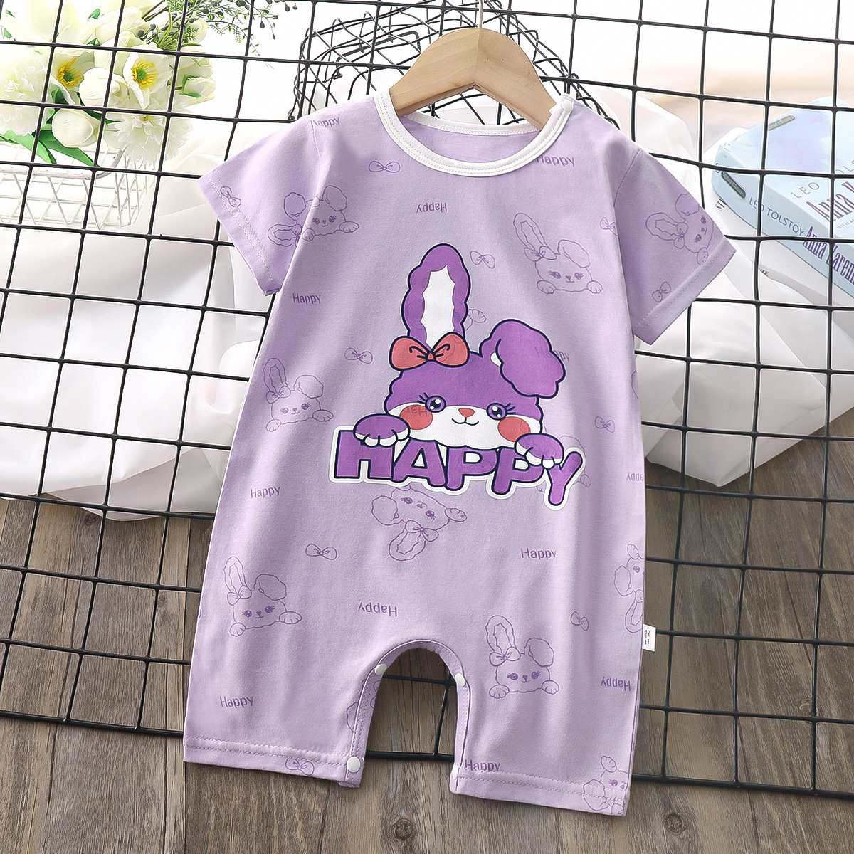 Wholesale Cartoon Pattern 100%Cotton Short Sleeve Super Cute Newborn Baby Romper Casual Knitted 100% Cotton Support Kacve Unisex