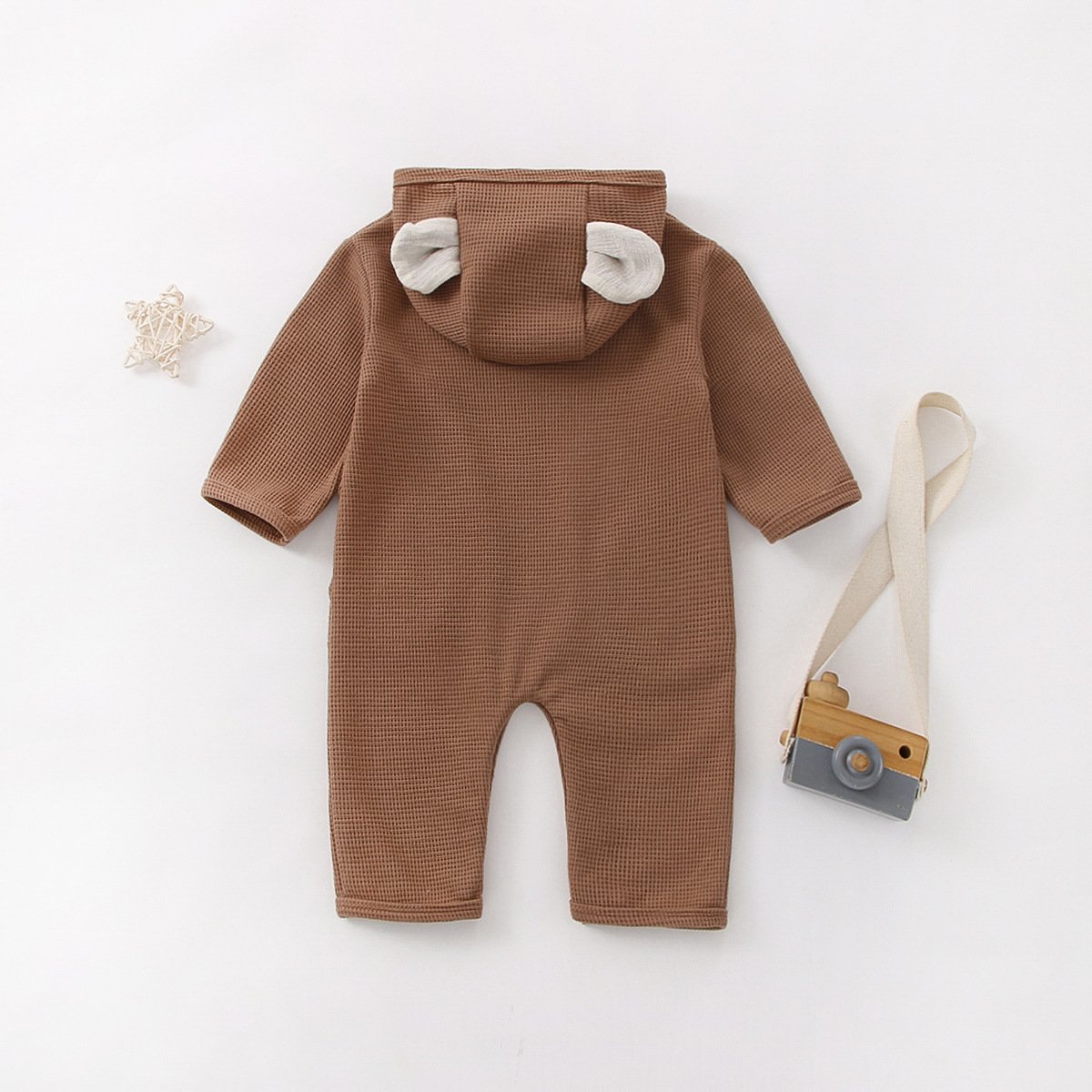 Infant Baby Boys Cartoon Long Sleeve Hooded Jumpsuit Spring Baby Girls Cute Bear Romper Loose Overalls