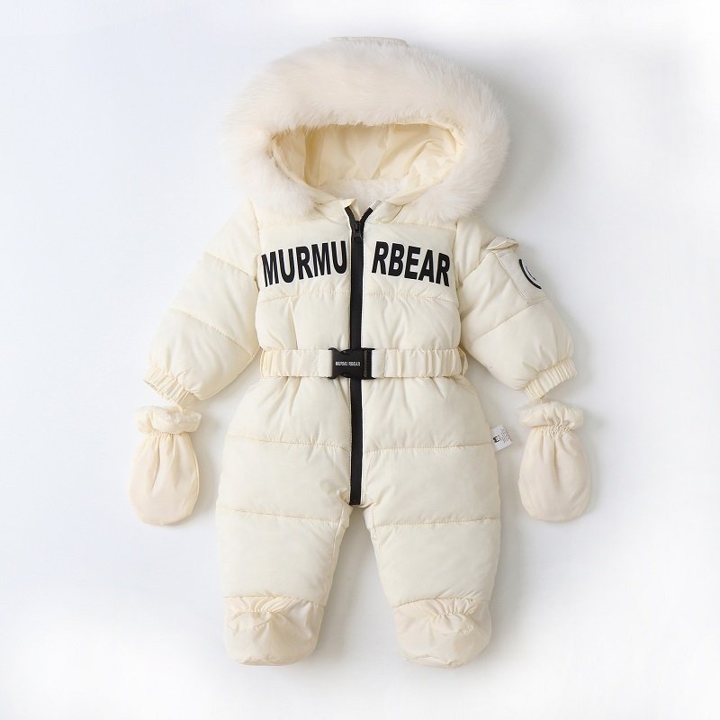 Newborn Winter Warm Fashion Color Block Thick Plush Baby Rompers Clothes