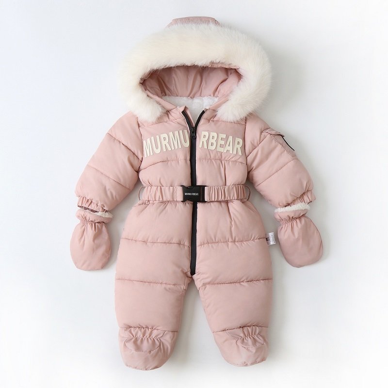 Newborn Winter Warm Fashion Color Block Thick Plush Baby Rompers Clothes