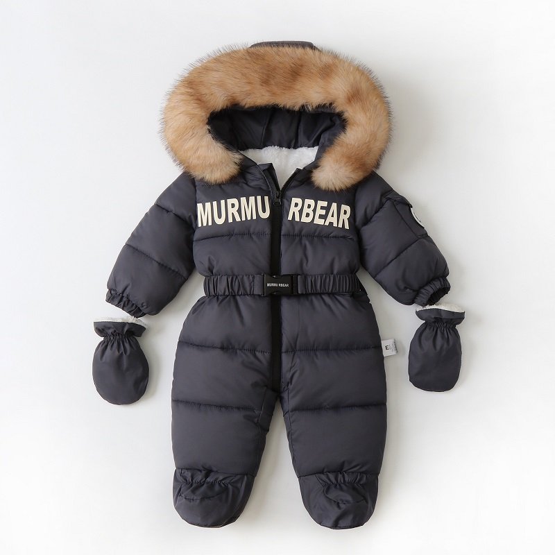 Newborn Winter Warm Fashion Color Block Thick Plush Baby Rompers Clothes
