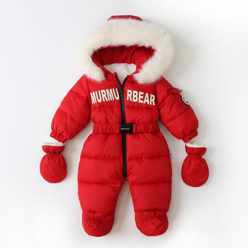 Newborn Winter Warm Fashion Color Block Thick Plush Baby Rompers Clothes