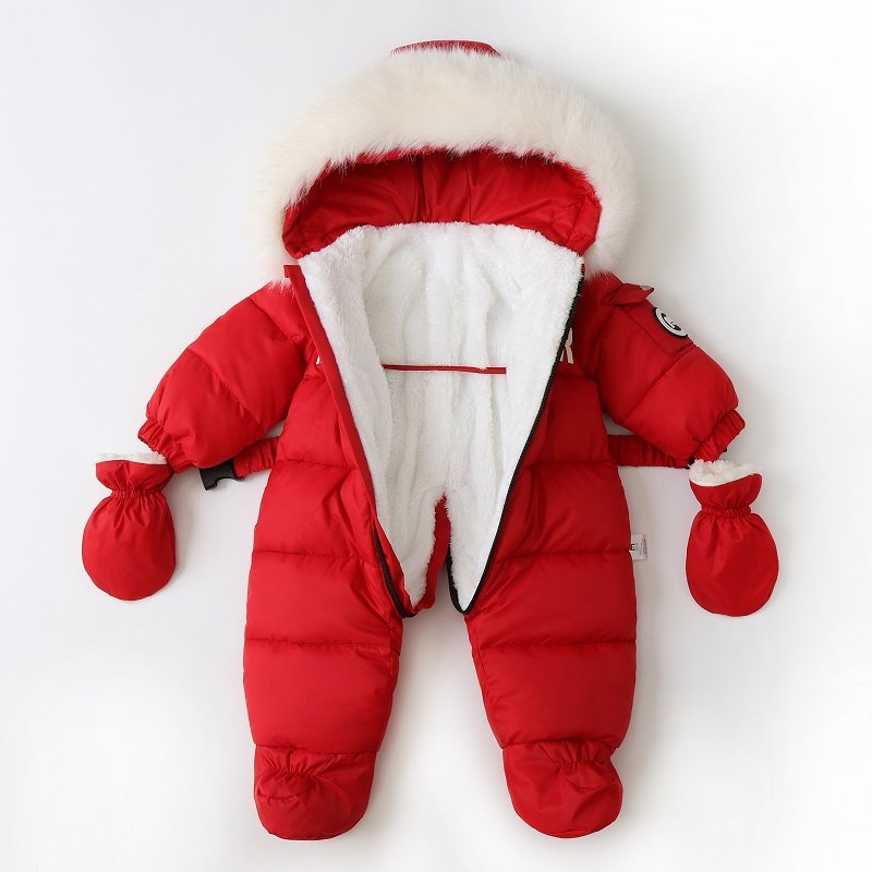 Newborn Winter Warm Fashion Color Block Thick Plush Baby Rompers Clothes