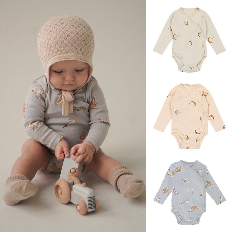 Baby Girl Boy Side button Bubble Romper Long Sleeve Onesie Baby Girl Romper