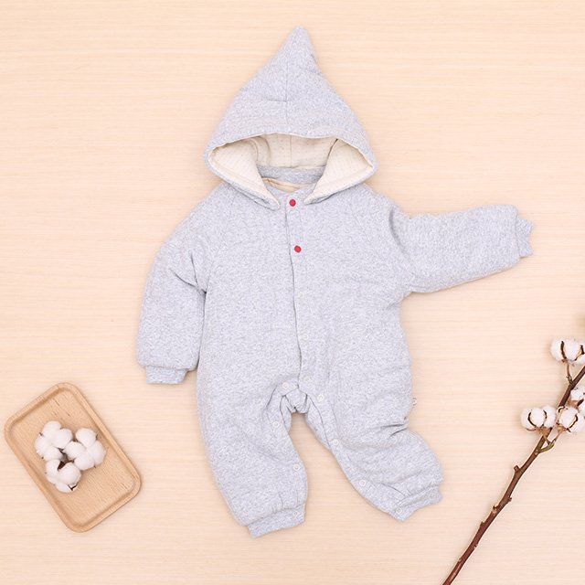 OEM 100% Cotton Kids Winter Jumpsuit Long Sleeve Newborn Baby Romper Jumpsuit with Hood