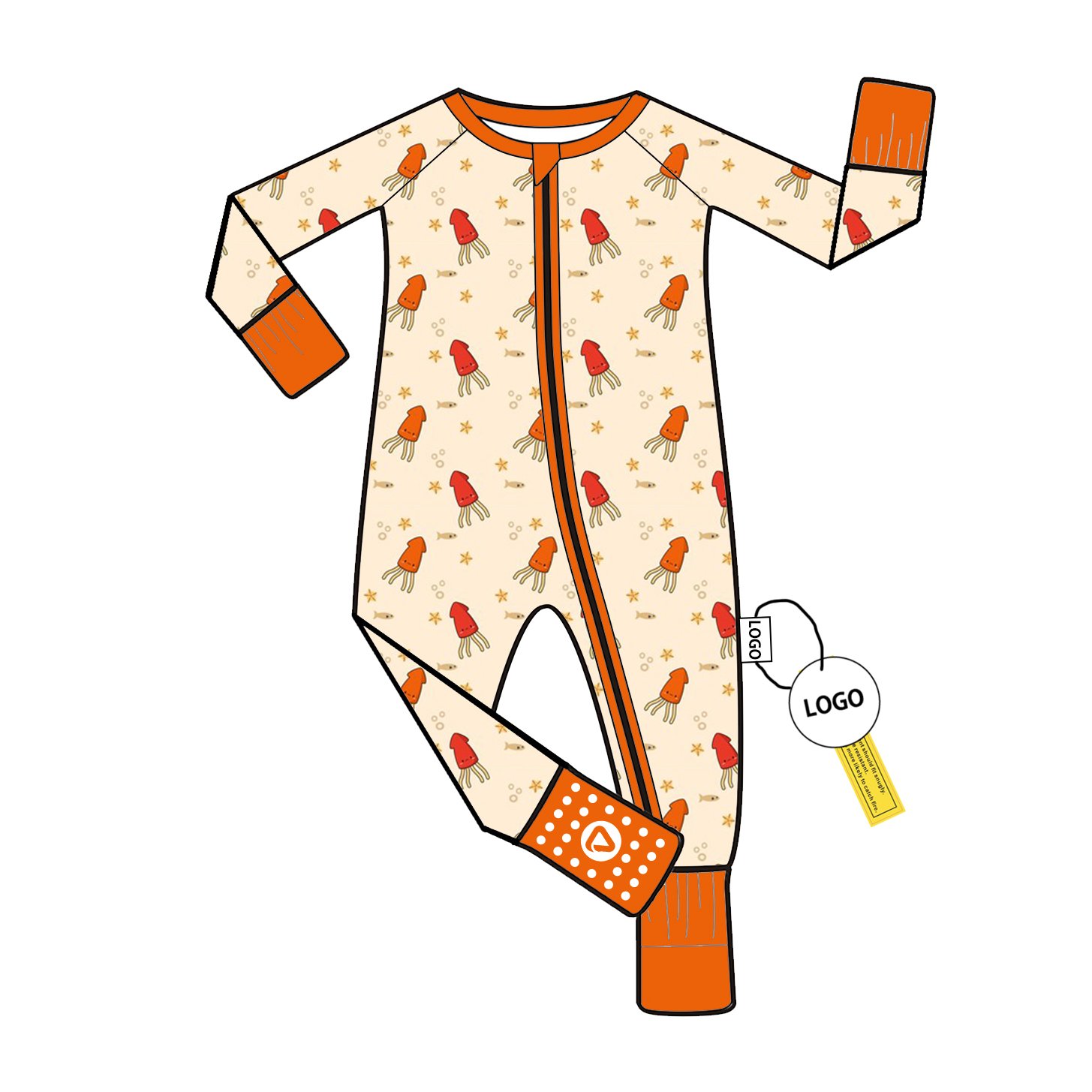 Bamboo Baby Romper with Folded Feet Double Zipper Long Sleeve Pajamas Custom Wholesale Low MOQ Unisex Jumpsuit Sleeper