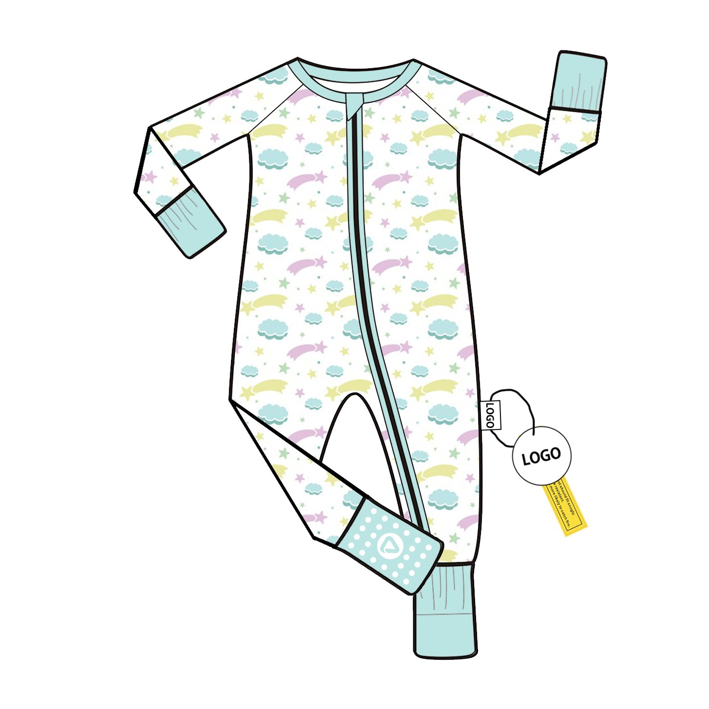 Bamboo Baby Romper with Folded Feet Double Zipper Long Sleeve Pajamas Custom Wholesale Low MOQ Unisex Jumpsuit Sleeper