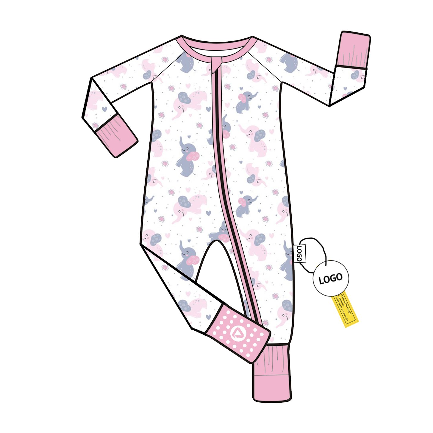 Bamboo Baby Romper with Folded Feet Double Zipper Long Sleeve Pajamas Custom Wholesale Low MOQ Unisex Jumpsuit Sleeper