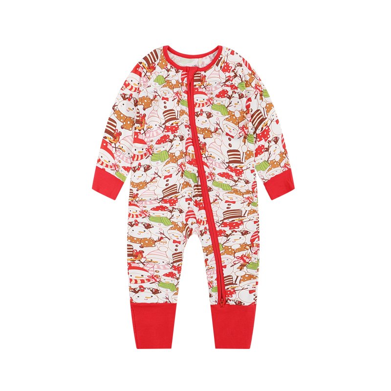 Wholesale bamboo baby christmas romper zipper baby sleep suit customize two zipper romper Print baby clothes manufacturer 7028