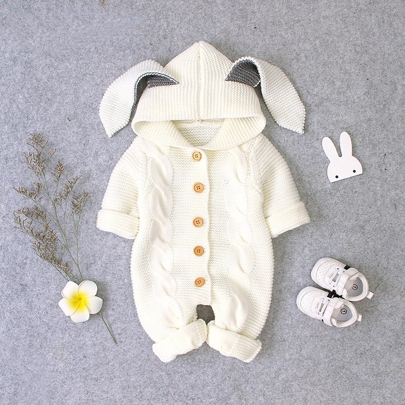 Autumn Newborn Baby Clothes Cardigan Hooded Baby Rompers Baby Girl Boy Clothes Fashion Infant Costume Kids Toddler Knit Jumpsuit