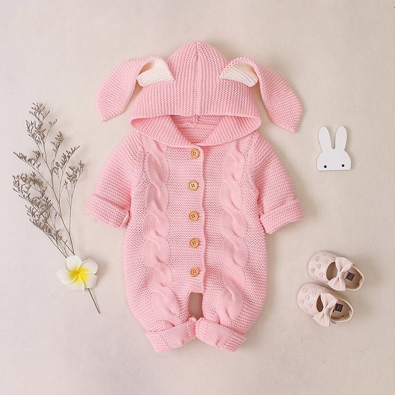 Autumn Newborn Baby Clothes Cardigan Hooded Baby Rompers Baby Girl Boy Clothes Fashion Infant Costume Kids Toddler Knit Jumpsuit