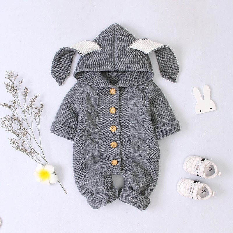 Autumn Newborn Baby Clothes Cardigan Hooded Baby Rompers Baby Girl Boy Clothes Fashion Infant Costume Kids Toddler Knit Jumpsuit