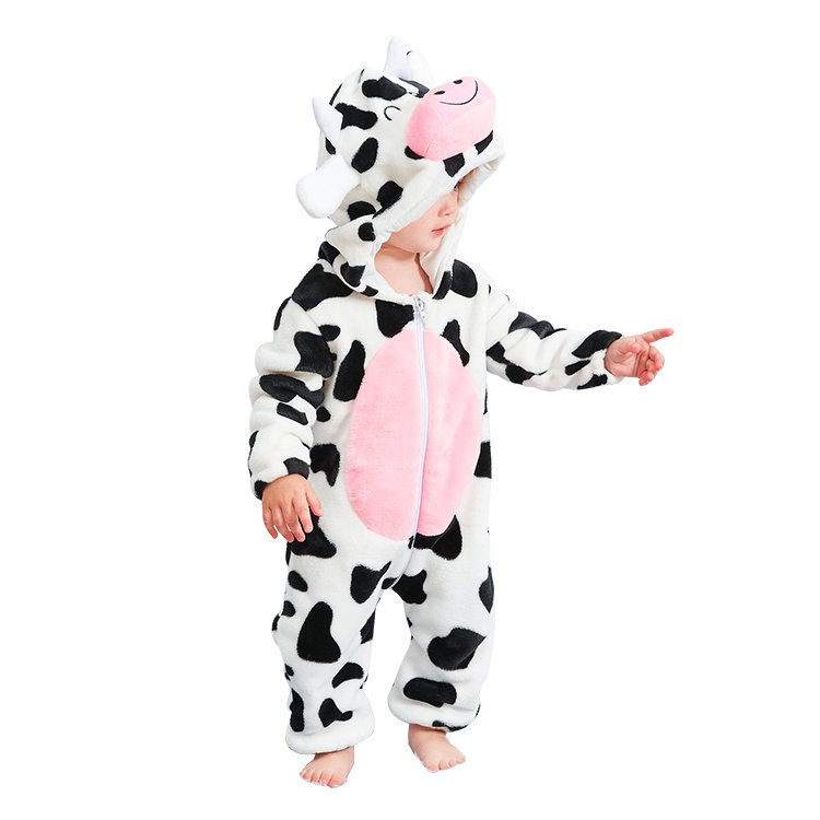 MICHLEY OEM Cow One Piece Clothes Infant Long Sleeve Cartoon Jumpsuits Newborn Baby Rompers Organic