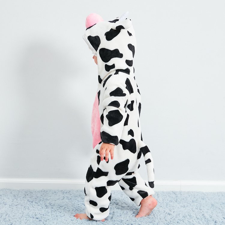 MICHLEY OEM Cow One Piece Clothes Infant Long Sleeve Cartoon Jumpsuits Newborn Baby Rompers Organic