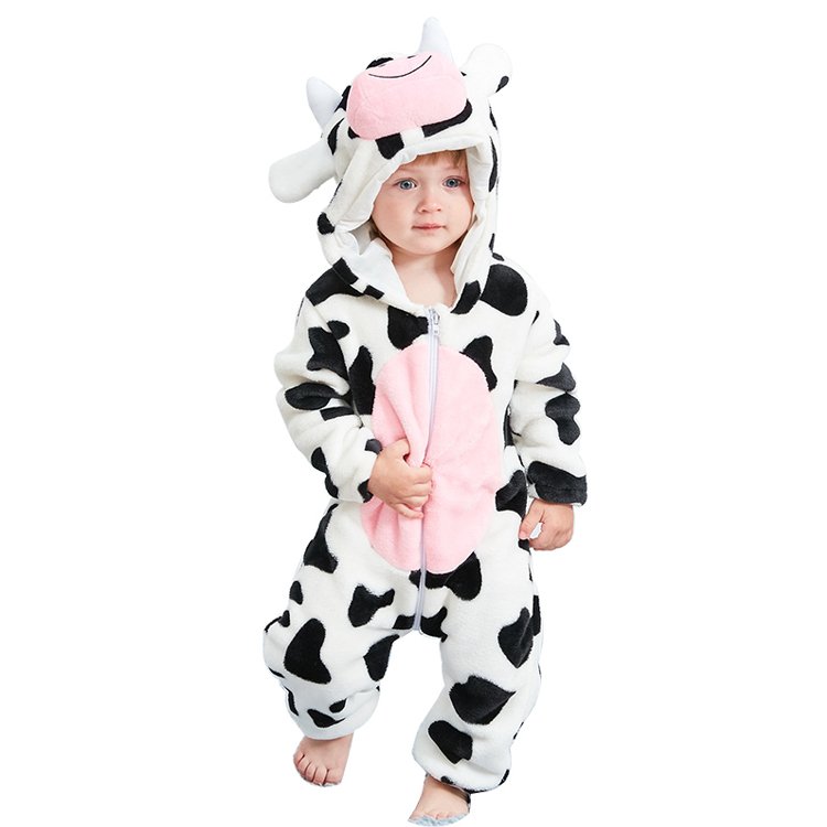 MICHLEY OEM Cow One Piece Clothes Infant Long Sleeve Cartoon Jumpsuits Newborn Baby Rompers Organic
