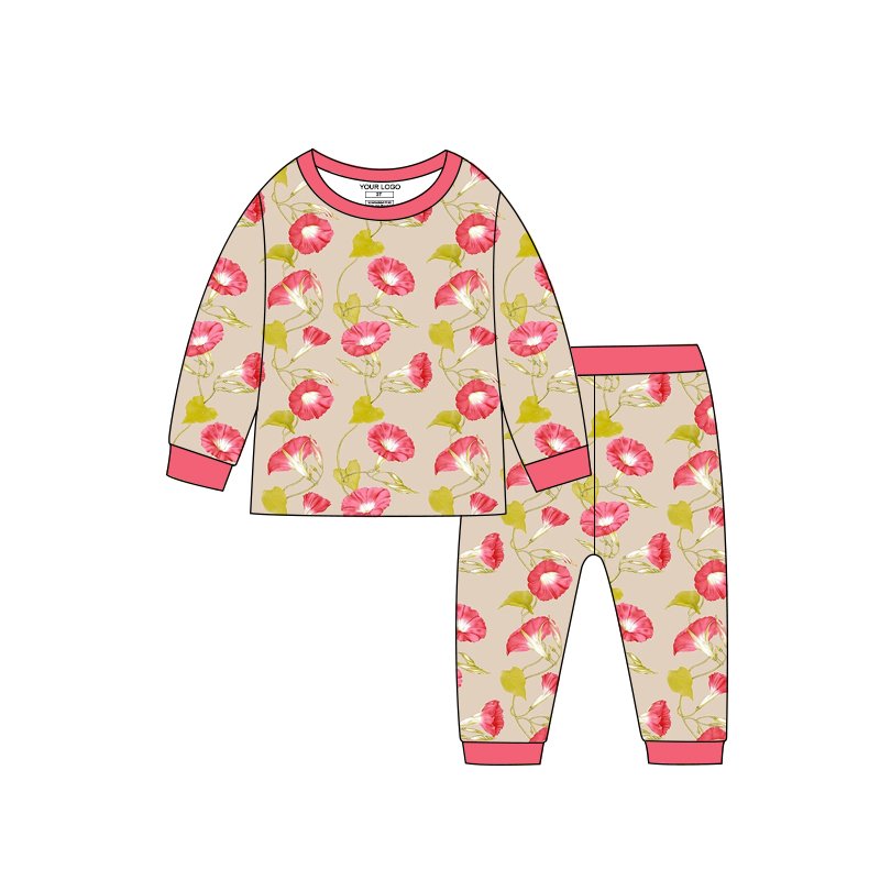 custom Organic Bamboo Clothing zipper Baby Rompers digital printing girl flower Newborn jumpsuits baby clothes 2pcs set