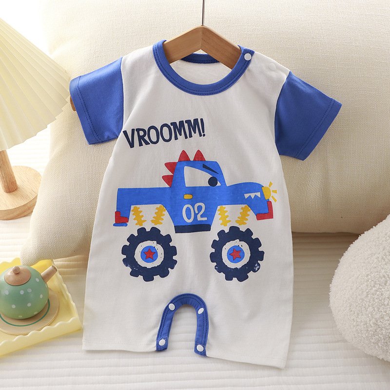 Summer newborn baby pure cotton short sleeved thin open-end crawling clothes baby one piece clothes romper